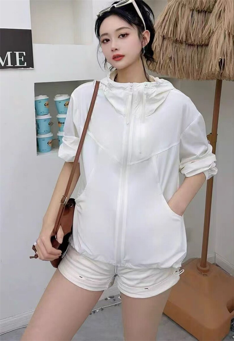 2025简约百搭双拉链连帽防晒衣,女装衬衫,湘姗