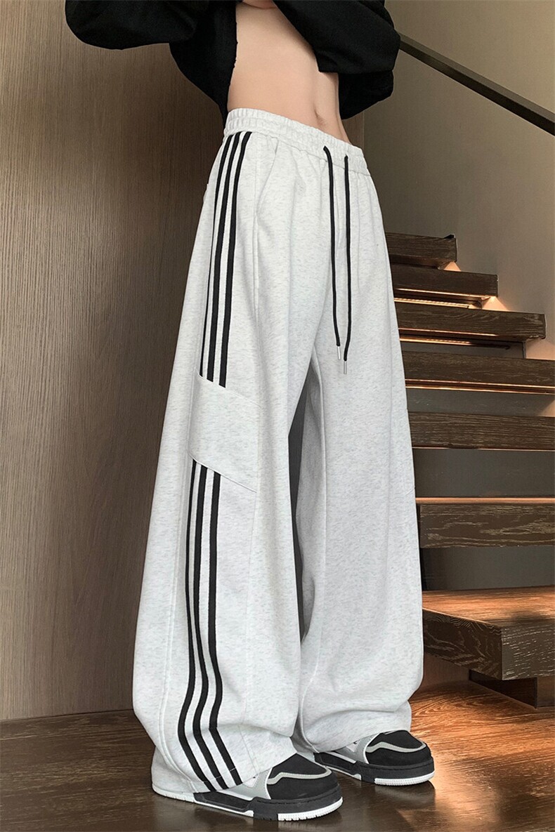 条纹直筒裤男秋季慵懒风撞色拼接设计感弯刀卫裤复古宽松显瘦长裤,男装休闲裤,电商A007
