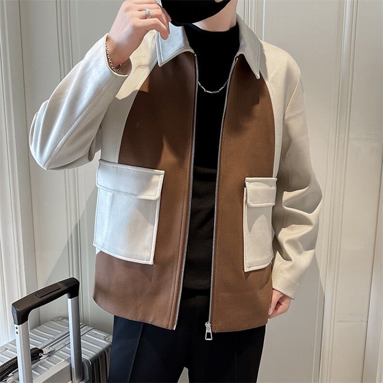 男新款呢子大衣秋冬妮子毛呢拼色宽松夹克外套A236-JK-5051-P135,男装夹克,电商A236