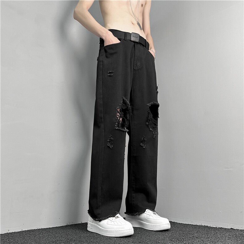 k1019-p50-控78M-5XL现货oversizecleanfit显瘦黄泥牛仔裤破洞,男装牛仔裤,星座116