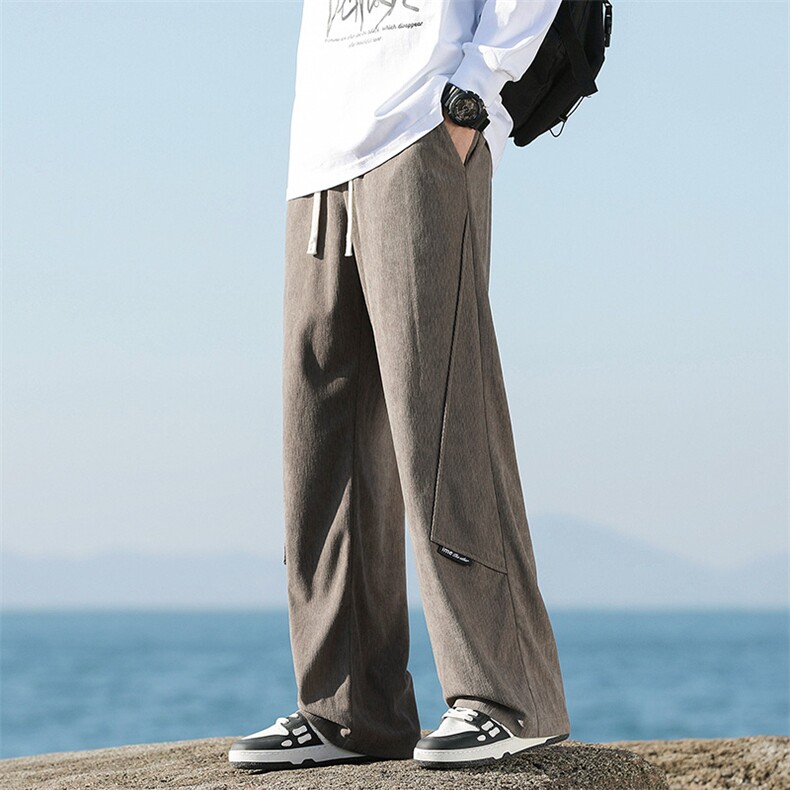 男士直筒运动裤24春夏季垂感阔腿卫裤休闲长裤-海景-5073-P38杏色,男装休闲裤,星座307-3(原516-1)