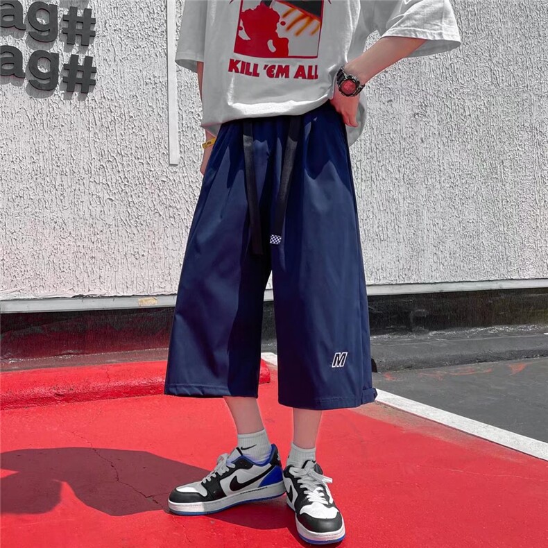 夏季痞帅裤子男宽松休闲裤韩版潮流港风潮牌运动阔腿七分裤Q01P30，男装休闲裤，星座1116-2