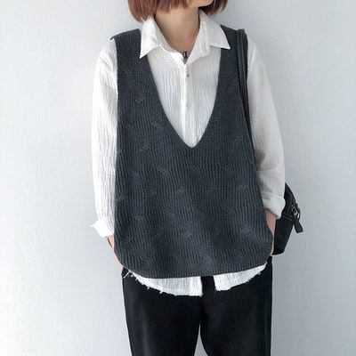 棉线针织马甲背心女2025秋季宽松大码短外搭纯色无袖坎肩马甲上衣,女装马甲,洁纯羊绒