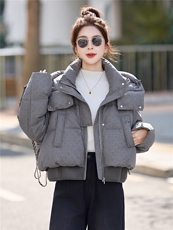 韩版高端白鸭绒连帽重工水钻休闲短款羽绒服外套女冬季2026新款潮，女装羽绒服，意芙