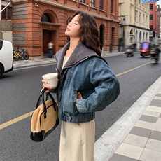 大货已出针织领羽绒牛仔外套2C090-9016-P255-K388，女装短外套，2C090