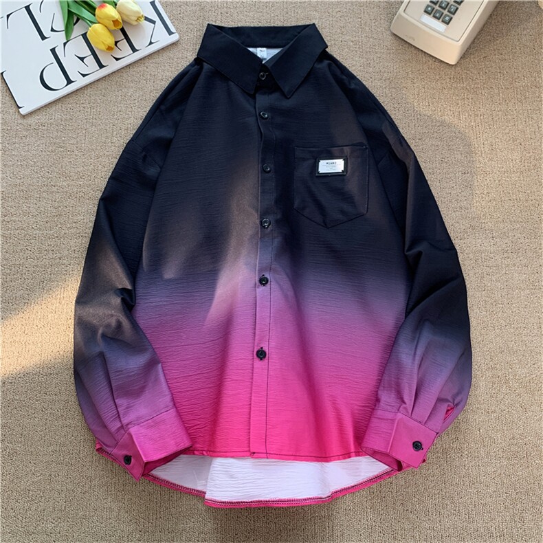 XZ-230-1CS235新平铺简约风水墨扎染渐变宽松休闲长袖衬衫P50控68，男装衬衫，星座230-1