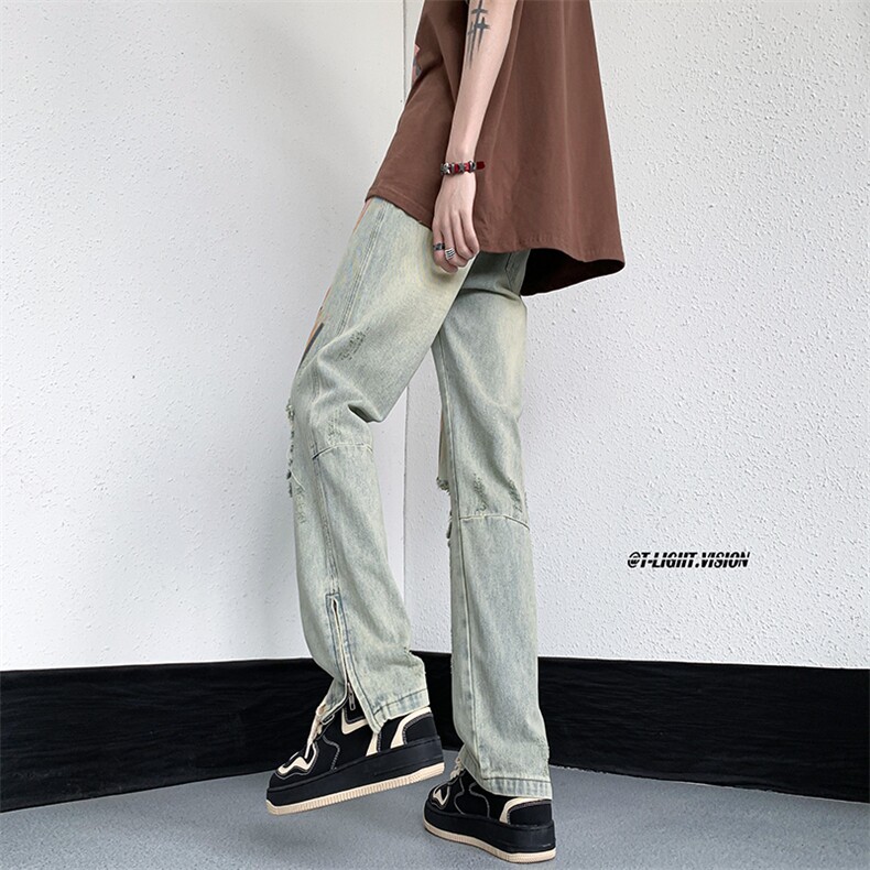 B221美式ins高街暗黑小众喷墨拉链破洞牛仔裤LK23085-P65控88,男装牛仔裤,电商B221