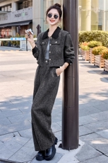 小香风时尚套装女2025秋季新款显瘦减龄气质短款外套阔腿裤两件套，女装套装/套裙，伊仟回