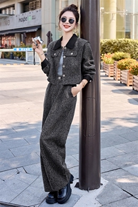 小香风时尚套装女2025秋季新款显瘦减龄气质短款外套阔腿裤两件套图片