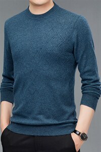 中年男士商务休闲时尚毛衣秋季新款纯羊毛圆领上衣时尚百搭针织衫图片