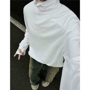 高领德绒打底衫男冬季潮牌加厚保暖内搭长袖T恤美式复古纯色上衣图片