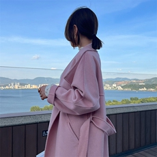 2025年夏季常规纯色中长款长袖一粒扣时尚百搭大翻领大衣简约大方，女装双面呢大衣，蒙绒特