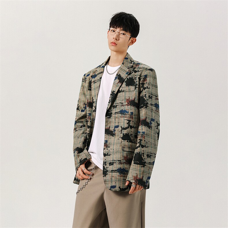 满印涂鸦印花西装外套男2025秋季新款宽松休闲西服-A2191P80控138,男装西服,电商B241