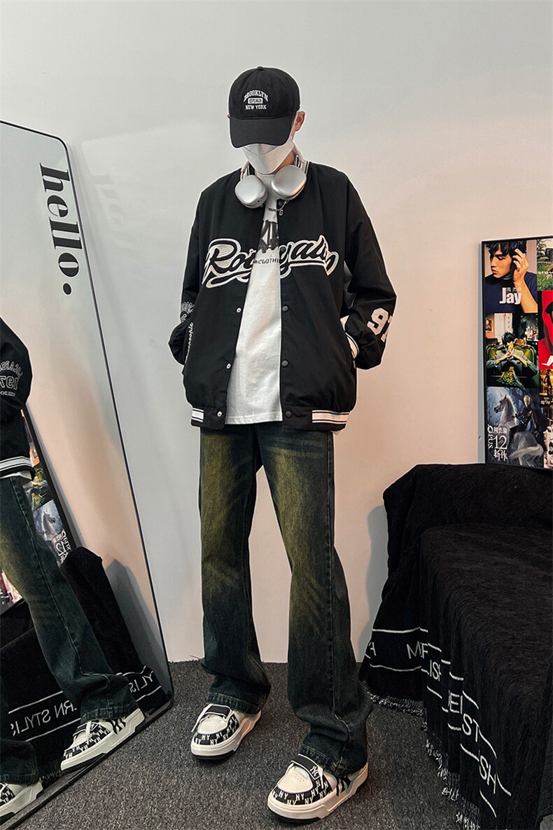 B221美式ins高街暗黑光版修身微喇牛仔裤LK23137-P55控78,男装牛仔裤,电商B221