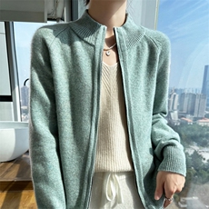 25秋冬新款半高领双拉链100%纯羊毛开衫女加厚宽松羊绒衫外搭毛衣，女装羊毛衫，斯尔特羊绒