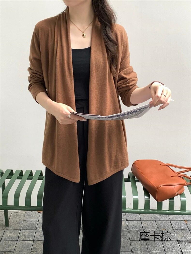 2025年秋季宽松型通勤单件长袖时尚侧扣开衫,女装羊毛衫,纳驰羊绒