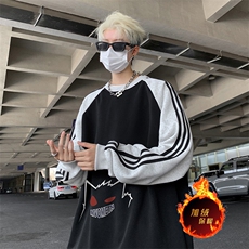 抖音得物供货提供视频秋冬重磅美式宽松织带圆领卫衣07157，男装卫衣，电商A486
