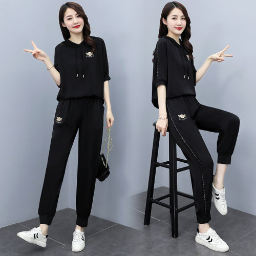 冰丝休闲运动套装女夏季2025新款时尚醋酸连帽气质高端洋气两件套，女装套装/套裙，奕薇雅