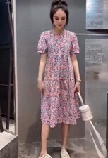 夏季新款洋气太阳花碎花连衣裙，女装连衣裙，L·H·X
