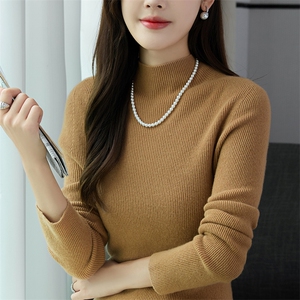 优雅气质女装高领毛衣 简约纯色百搭针织衫 显瘦修身长袖上衣图片