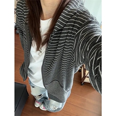 复古条纹连帽卫衣外套2025春季慵懒风宽松休闲上衣W155，女装短外套，星座1116A（原606A-3）