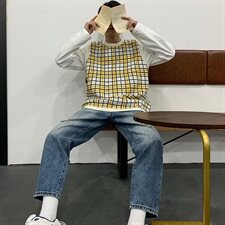 韩版毛背心男宽松个性格子潮流复古马甲毛衣T016-P55，男装针织衫/毛衣，星座1501