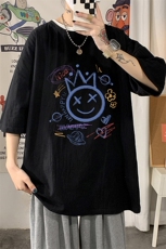 YT26180-P30亚麻短袖t恤男大码五分袖男宽松七分袖海报风，男装T恤，电商A040