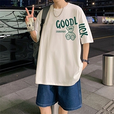 小熊涂鸦短袖t恤男夏季美式重磅潮牌宽松oversize少年感半袖衣服T，男装T恤，星座304A