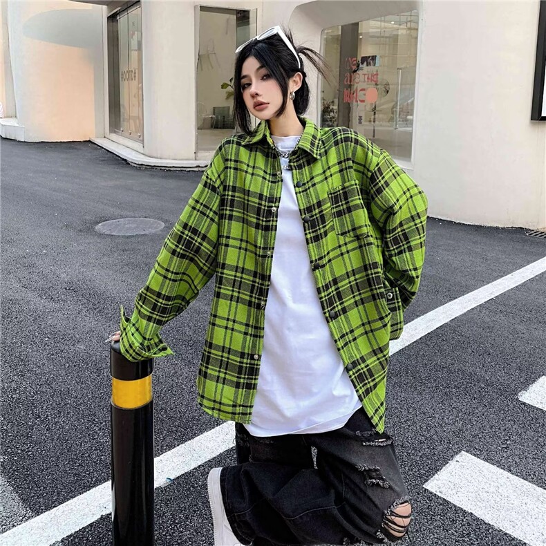 潮高街欧美潮牌嘻哈情侣宽松衬衣外套格子衬衫CY653-P47图片