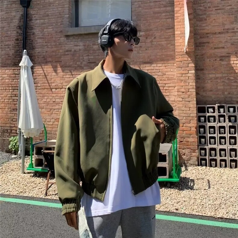军绿色垫肩短款外套男轻奢男装高级感飞行员夹克美式机车服冲锋衣,男装夹克,星座506A