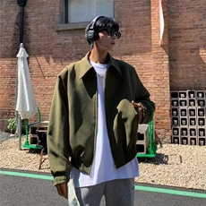 军绿色垫肩短款外套男轻奢男装高级感飞行员夹克美式机车服冲锋衣，男装夹克，星座506A