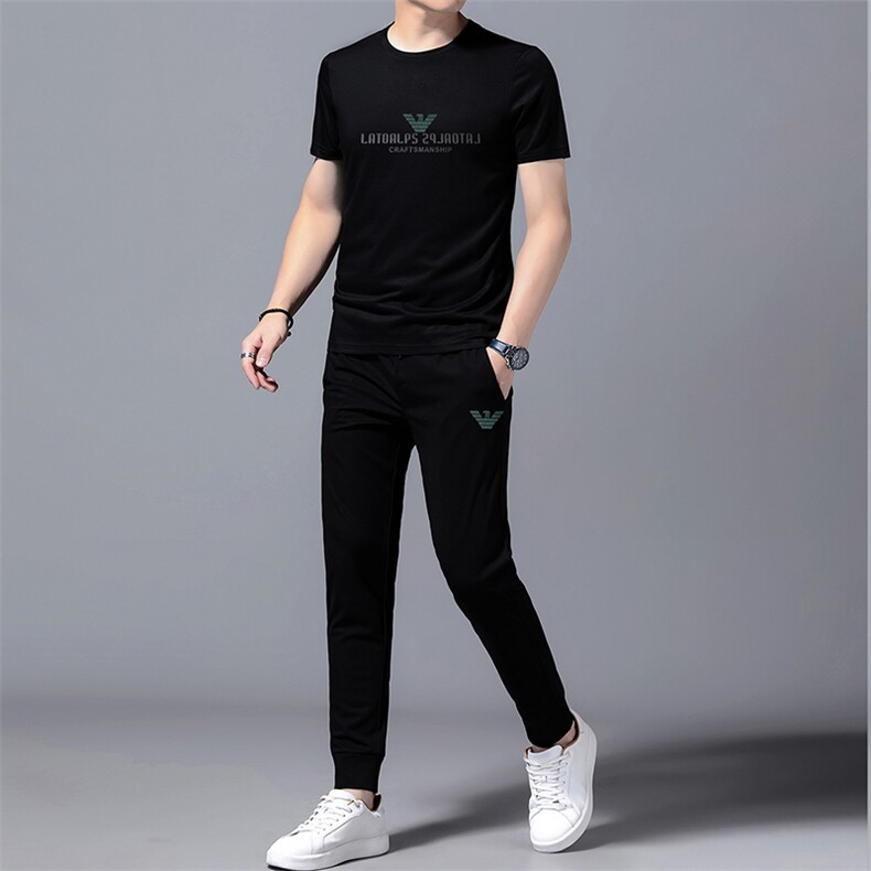 GDN617男士2023年夏季新款T恤短袖长裤商务休闲男运动套装P123,男装休闲套装,电商B360