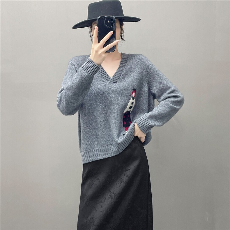 HE|我们不一样加厚点baby山羊绒衫女V领宽松针织衫慵懒风毛衣,针织衫/毛衣,国旺羊绒