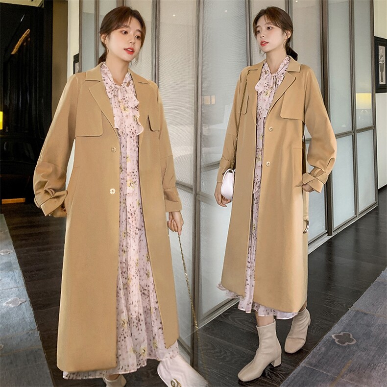 ByYou2025春季新款高级感中长款卡其色风衣外套女英伦风休闲大衣,女装风衣,依多米