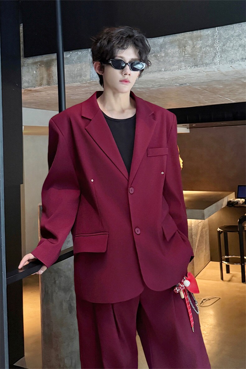 韩版休闲西装套装外套高级痞帅宽松韩版自带垫肩西服外套套装,男装西服,电商B319