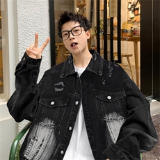 得物二开美式复古破洞牛仔外套高街水洗工装夹克上衣JK1297-P78，男装工装外套，星座1103-3