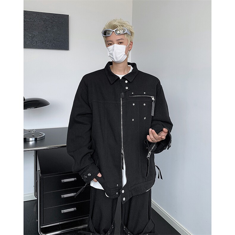 美式复古做旧水洗工装夹克外套男女潮牌情侣宽松上衣JK83266-P75,男装夹克,星座1008