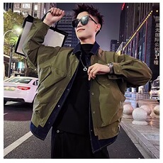 W33-P70男春秋2025新款夹克多口袋休闲高级宽松翻领衬衫工装，男装夹克，电商B323A