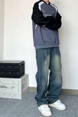 美式高街重工水洗宽松牛仔裤长裤A014-DY23309-P58控78，男装牛仔裤，电商A014