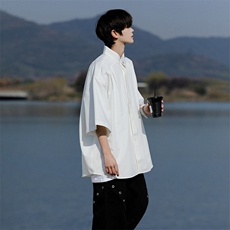 8XL-M中山领新中式短袖衬衫大码痞帅休闲半袖垂感衬衣DC5002/P50，男装衬衫，电商B238