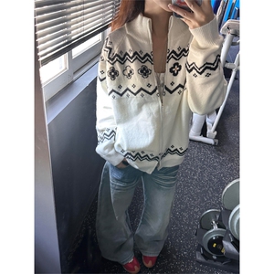 网图有货 费尔岛民族风花瓣宽松慵懒提花开衫毛衣男女 A1071-P55图片