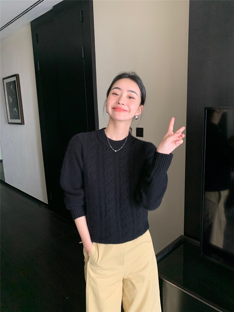 新款女圆领纯色针织衫宽松百搭外穿,针织衫/毛衣,玛卡隆羊绒