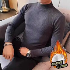 【003】半高领男士长袖中领T恤百搭休闲修身内搭上衣A079-T99-P37，男装T恤，电商A079