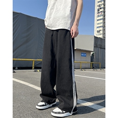 美式街头水洗双杠直筒宽松vibe毛边牛仔裤XZ603-K776-P60控78，男装牛仔裤，星座603