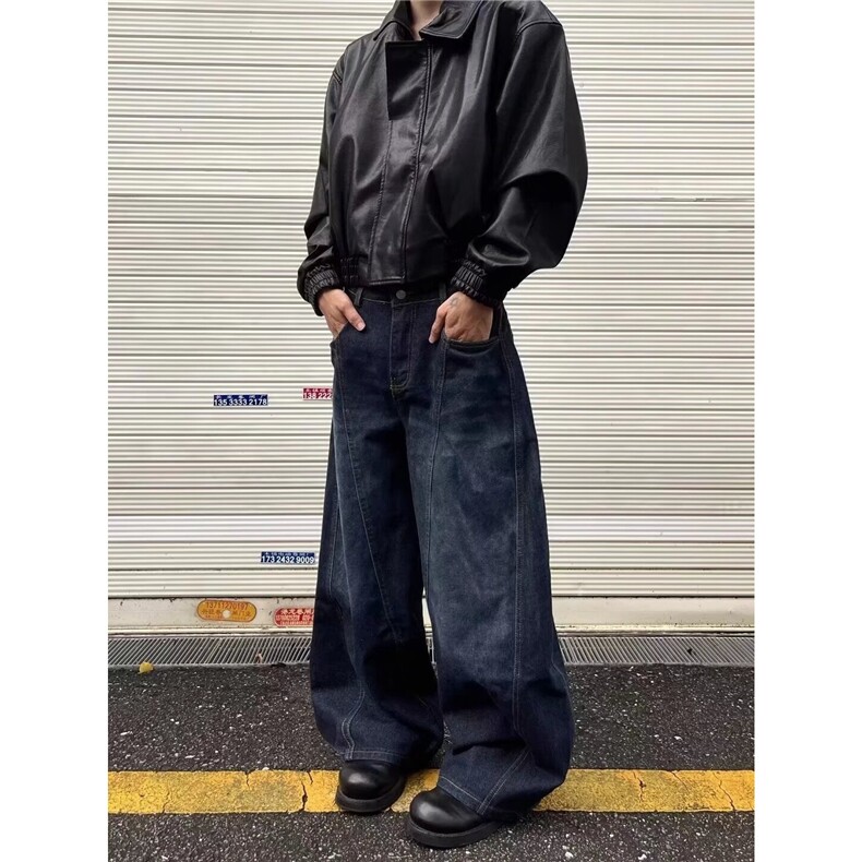 美式复古牛仔裤新款高街设计感宽松阔腿拖地裤N826-P60,男装牛仔裤,星座208-5