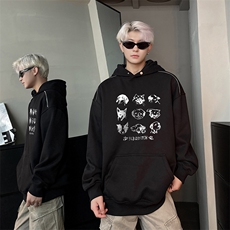 现货WY627-P45卡通克重磅连帽加绒卫衣男美式高街潮牌外套d，女装短外套，电商A456（原C415）