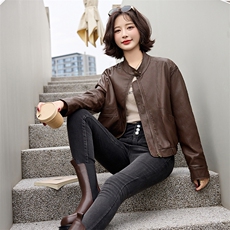 春秋水洗皮宽松型短款常规款皮衣时尚宽松韩版显瘦气质小个子休闲，女装皮衣，潮流依族
