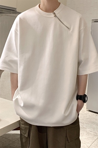 港风单拉链设计纯色短袖T恤男休闲大码情侣短袖T恤DT77018P38控58图片
