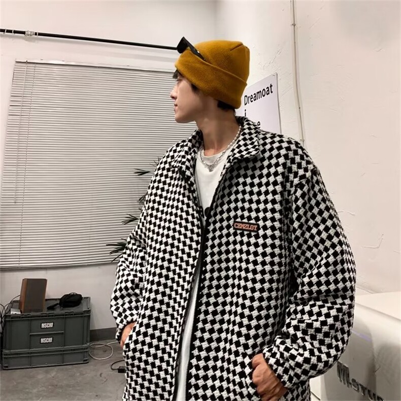 春秋港风潮牌情侣装休闲外套美式复古棋盘格翻领夹克男W5117-P73,男装衬衫,星座512-2