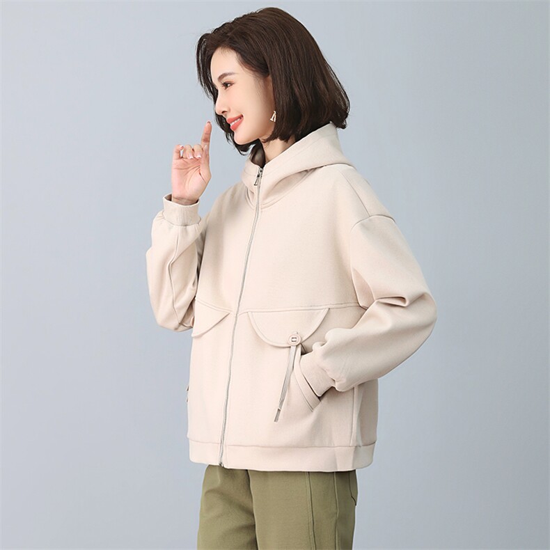 2024春秋季新款时尚休闲气质个性减龄宽松休闲连帽外套,女装短外套,独衣靓